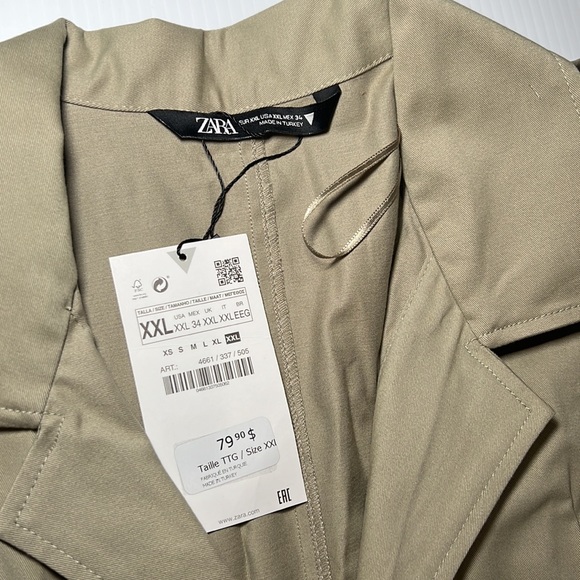 NWT Zara Khaki Green Long Belted Jumpsuit XXL - Picture 7 of 13